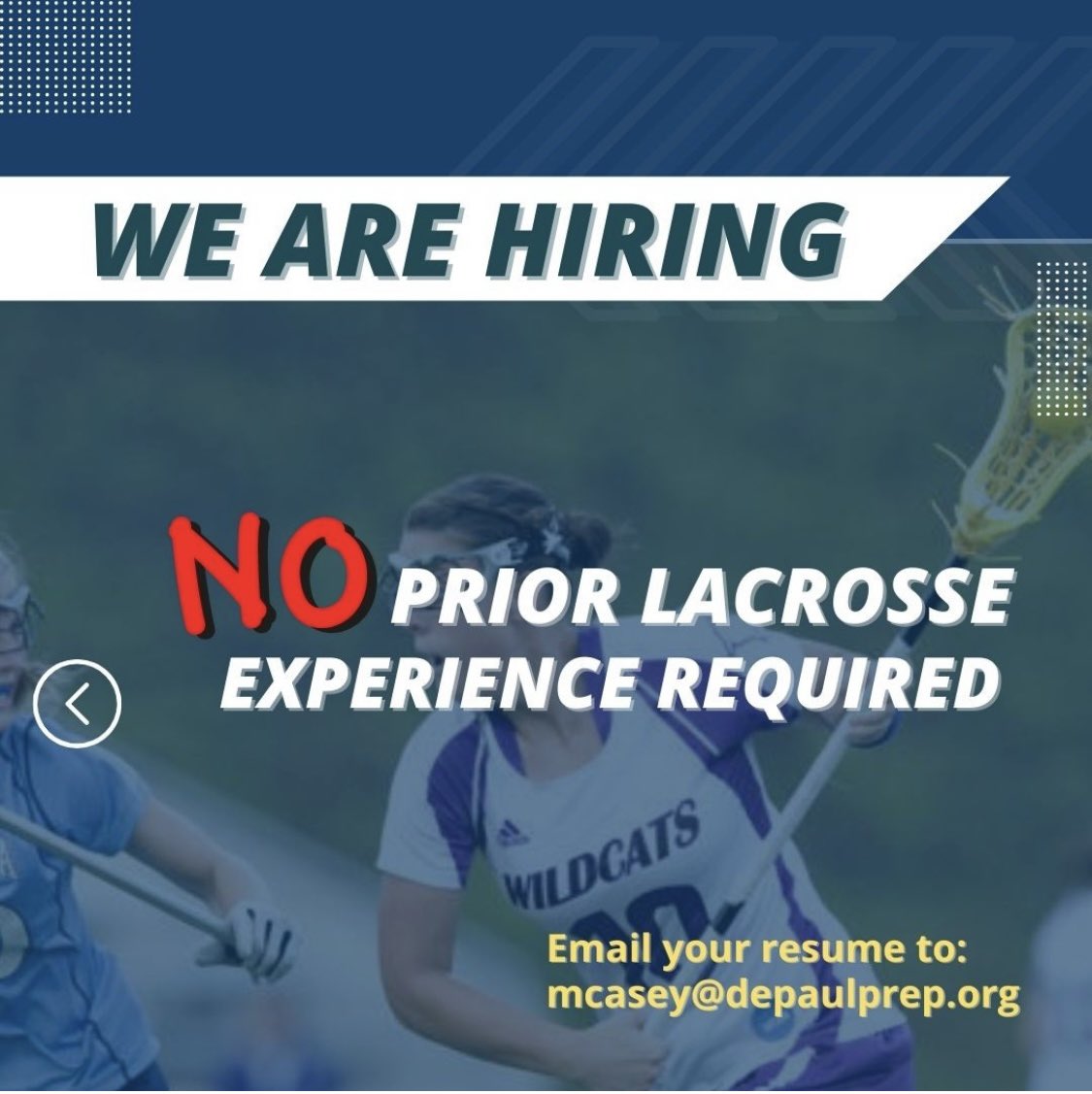 DePaulPrepwlax's tweet photo. Interesting in coaching lacrosse with the Rams??? #HEREcomesDEPAUL #ROLLramsROLL https://t.co/lYKfpx0tyF