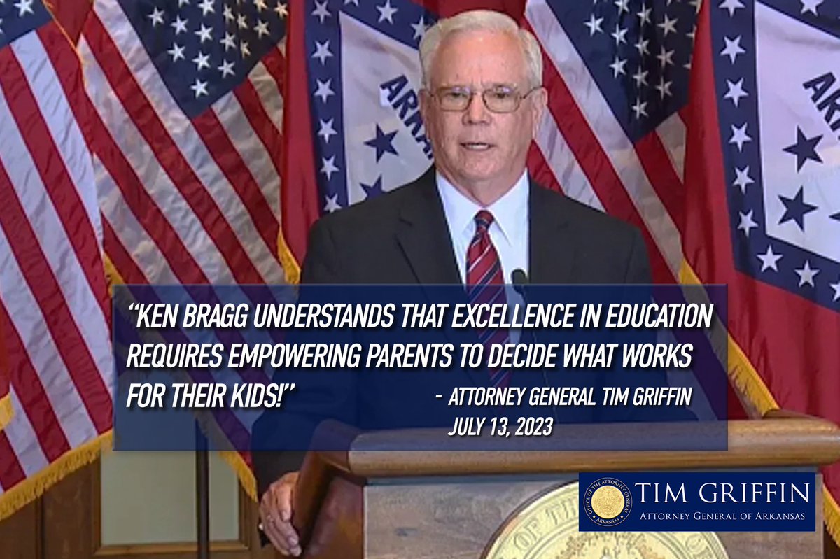 AGTimGriffin's tweet photo. Congratulations to former State Rep. Ken Bragg on being appointed by Gov. @SarahHuckabee Sanders to the Arkansas State Board of Education! Ken understands that excellence in education requires empowering parents to decide what works for their kids! #arnews https://t.co/J1QiXwGrdi