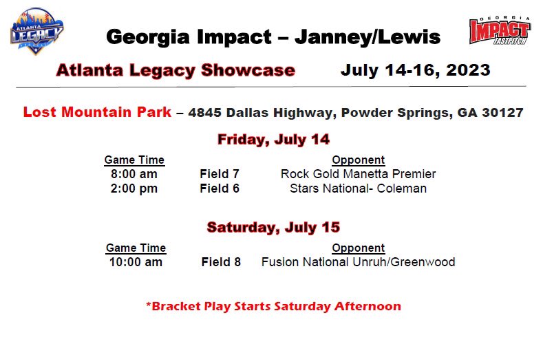 Here is our schedule for Legacy!!