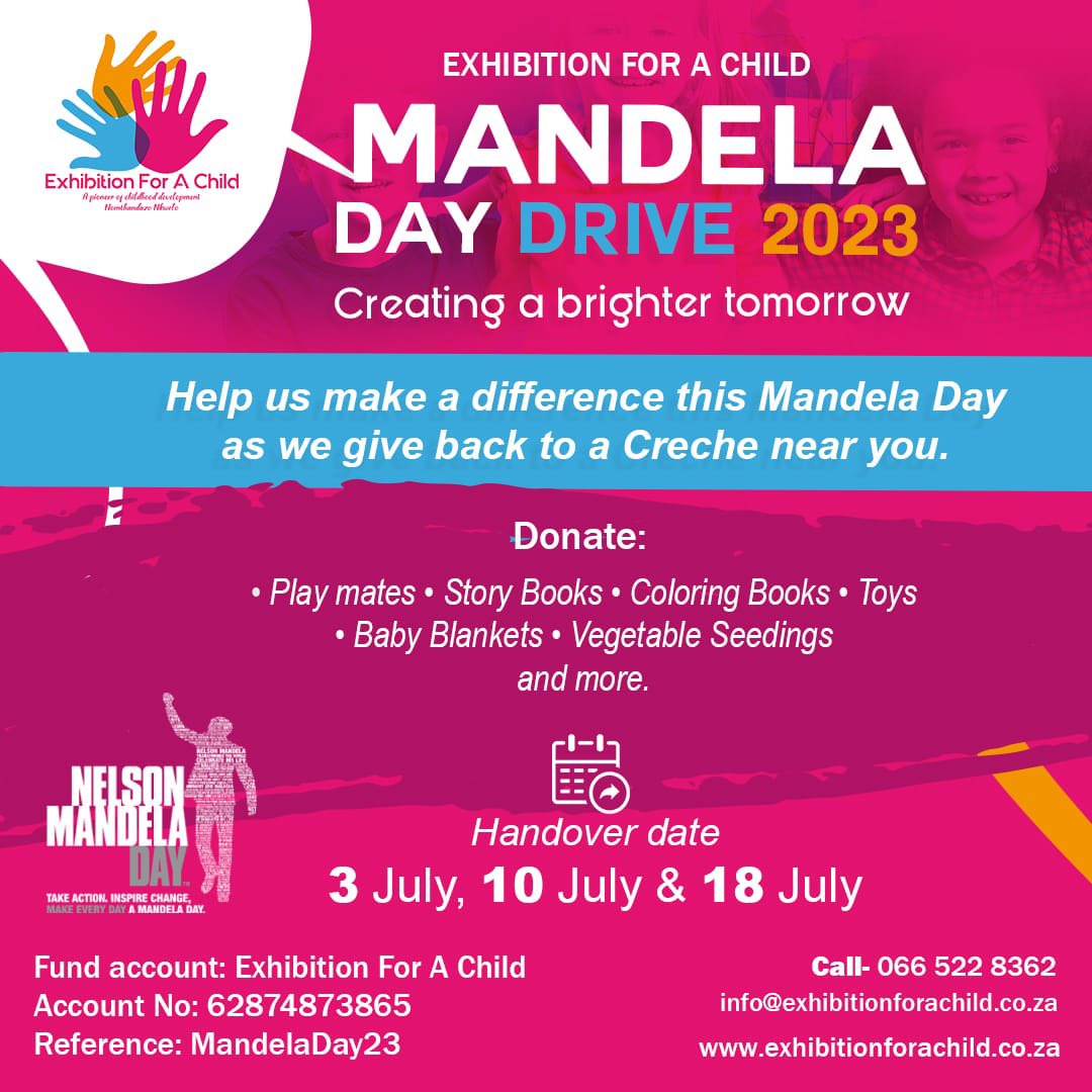 ExhibForAChild's tweet photo. Join in our Mandela Day act of kindness campaign, because we believe everyone has the ability to make an impact and do something to changes the world 

#mandeladay 
#education 
#keepingkidsinschool 
#exhibitionforachild https://t.co/kLez2hnYJ4