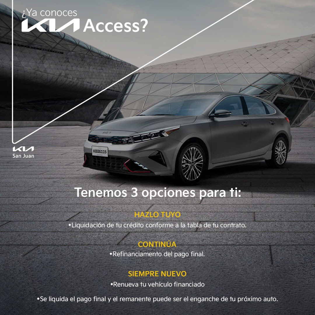 KiaSanJR's tweet photo. 🤩✨Es momento de que estrenes el Kia que tanto quieres✨🤩
🚗 Kia Access 😉
👉 Cotiza: https://t.co/QFhDPURu9U
✅ Elige, cotiza y estrena en #KiaSanJuan
Consulta términos y condiciones con tu asesor https://t.co/eHxQ4kTYdP