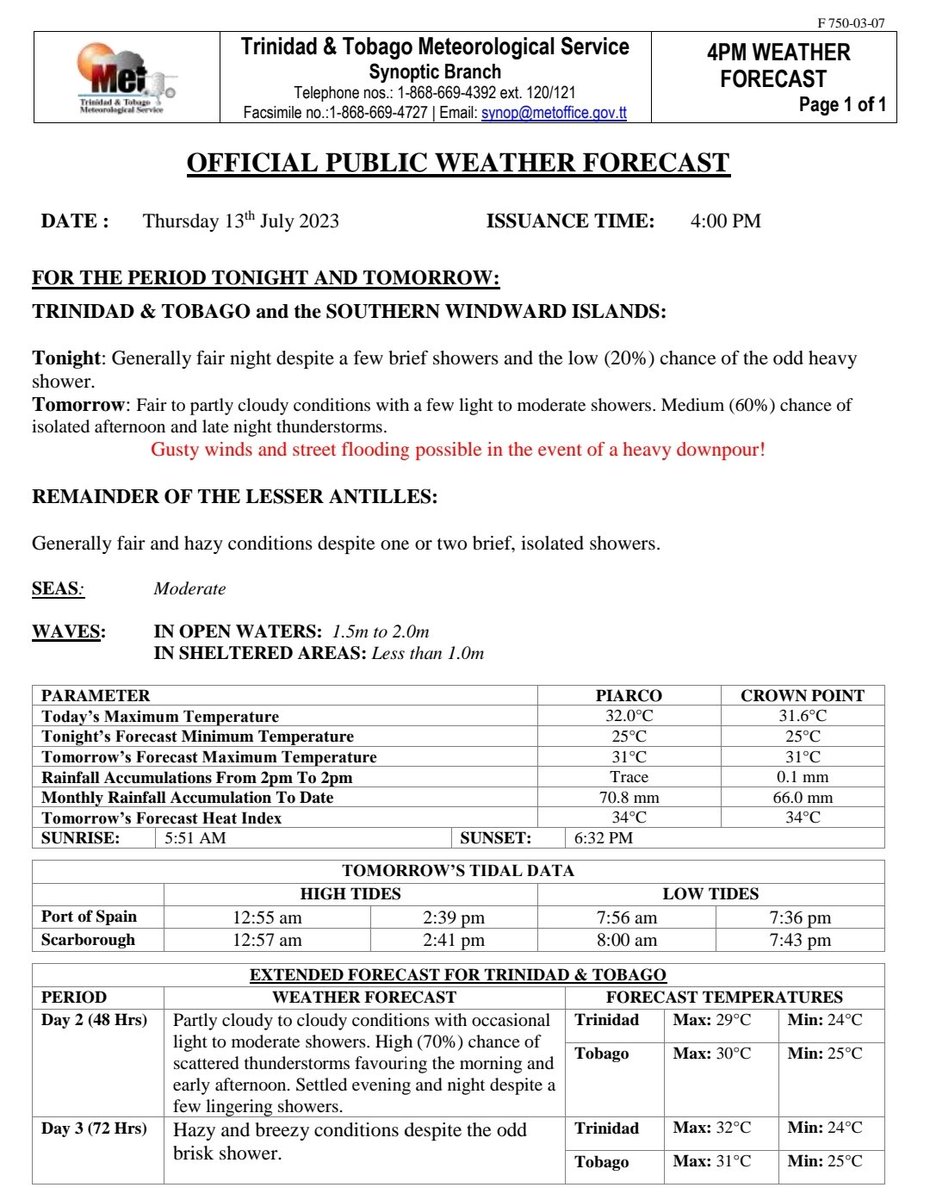 TTMetOffice's tweet photo. Here is the latest 3-Day Weather Forecast:
https://t.co/C6Y3T9XvHs
#tmetservice #ttmetoffice
#TrinidadandTobago #BeWeatherAware
#KnowYourWeather #KnowYourRisk https://t.co/UMcHlq3LK3