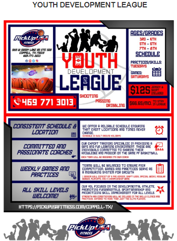 pickupusaDFW's tweet photo. Registration is open for the July 2023 Youth Development League (YDL). #dfwhoops #dfwsports #dallashoops #dfw #dallas #coppell #skilldevelopment #basketballtraining #boysbasketball #girlsbasketball #training #youthsports #basketball #youthbasketball  #youthbasketballleague https://t.co/J6c7qjndxE