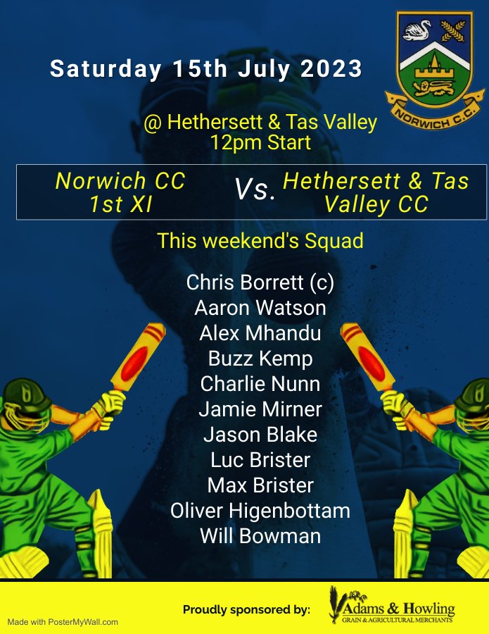norwichcric's tweet photo. This weekend's teams https://t.co/9ykMwKmcvc