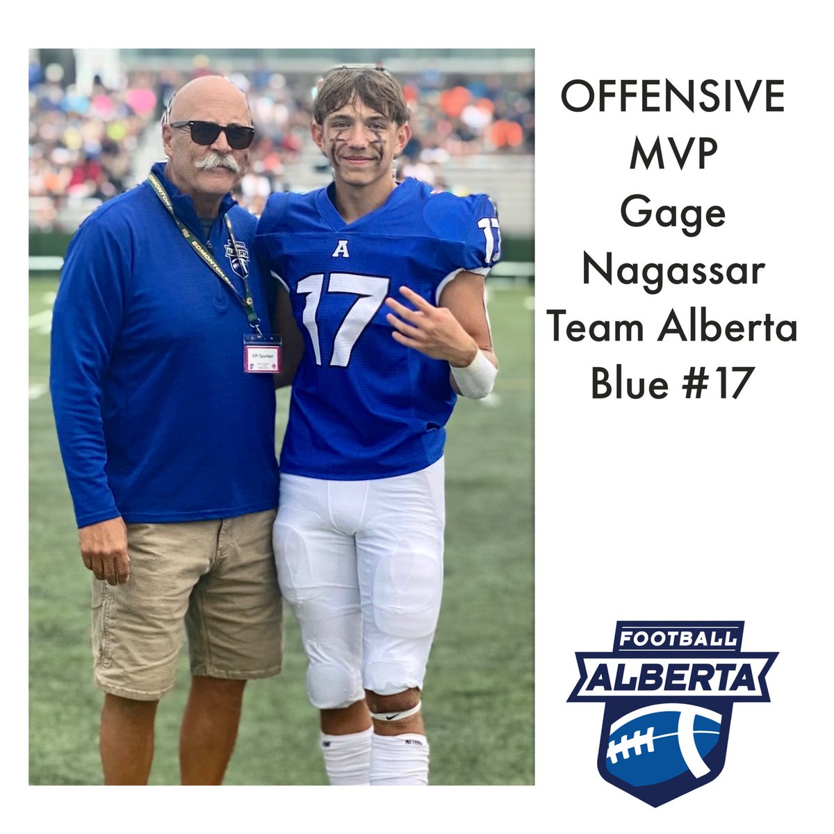 FootballAlberta's tweet photo. Football Alberta President Bryan Brandford presents the MVP awards to Team Alberta players. Congratulations!
🏈🏈
#football #footballalberta #teamblue #u17 #regionalshowcase #teamalberta https://t.co/88QD9TvHgB