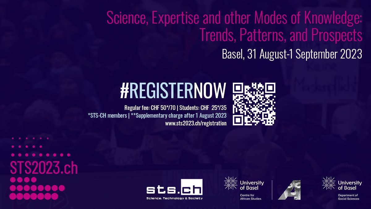 #STSCH2023 conference (Basel, 31.08.-01.09.2023): Science, Expertise and other Modes of Knowledge: Trends, Patterns, and Prospects 🔜Register until 31 July at the preferential price: 🔗sts2023.ch/registration/ 📑Programme: 🔗conferences.unibas.ch/frontend/index… @STSCH_ @UniBaselSocSci #sts