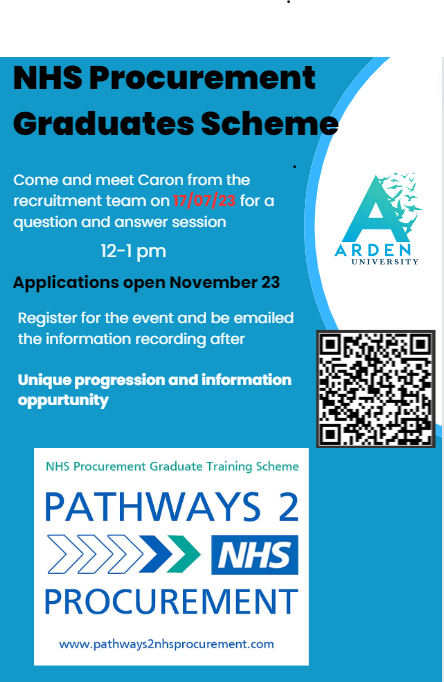 NHS procurement event for Arden students. An insight opportunity not to be missed. Register now at Arden careers to book your place