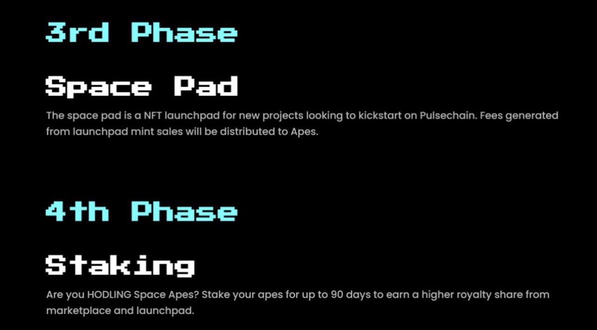 PulseSpaceApes's tweet photo. UPDATED ROADMAP:

Phase 3 development will start after the new marketplace update is pushed. #PulseChain 

Buy Now: 
https://t.co/m0a5Mbnkaj https://t.co/WBKZjMZ7yK