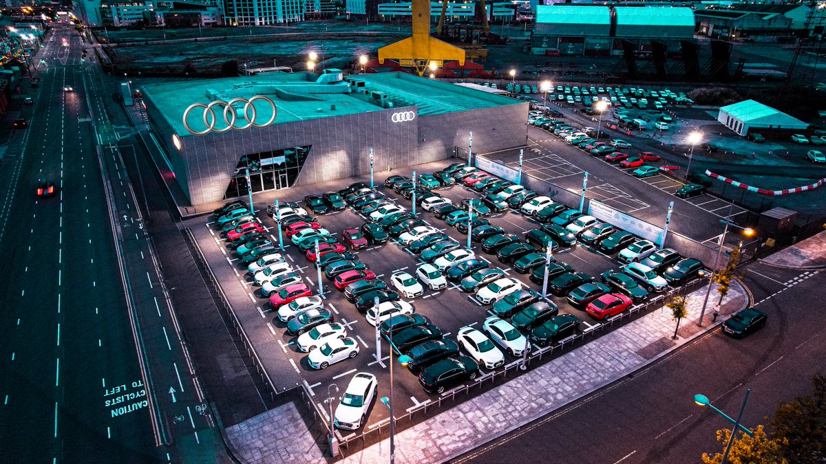 Stuck an extra few rings on the @AudiOfficial building in Belfast to make this nighttime pic pop. 
Follow us over at @Virtual_Towns for more virtual tours and drone work. Would love your support. 
⭕️⭕️⭕️⭕️ 
#dronephotography #virtualtowns #virtualtours