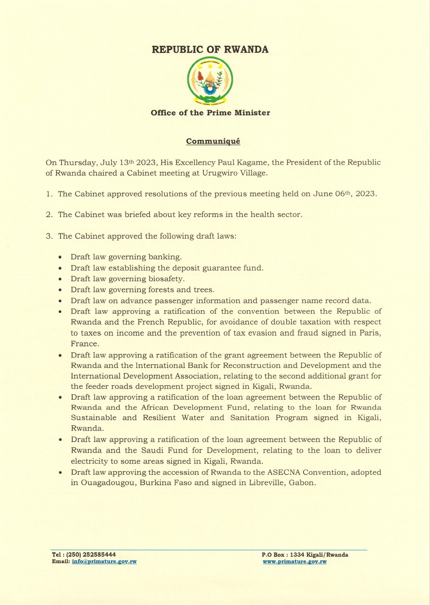 Office of the PM Rwanda on Twitter "Statement on Resolutions of 13/07/2023 https//t