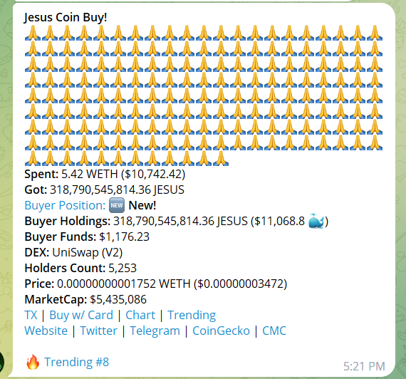 jesustokens's tweet photo. The team just bought $10,000 worth of $JESUS for the DAO.

It's time to build 📈📈 https://t.co/Kmc3zghfdl
