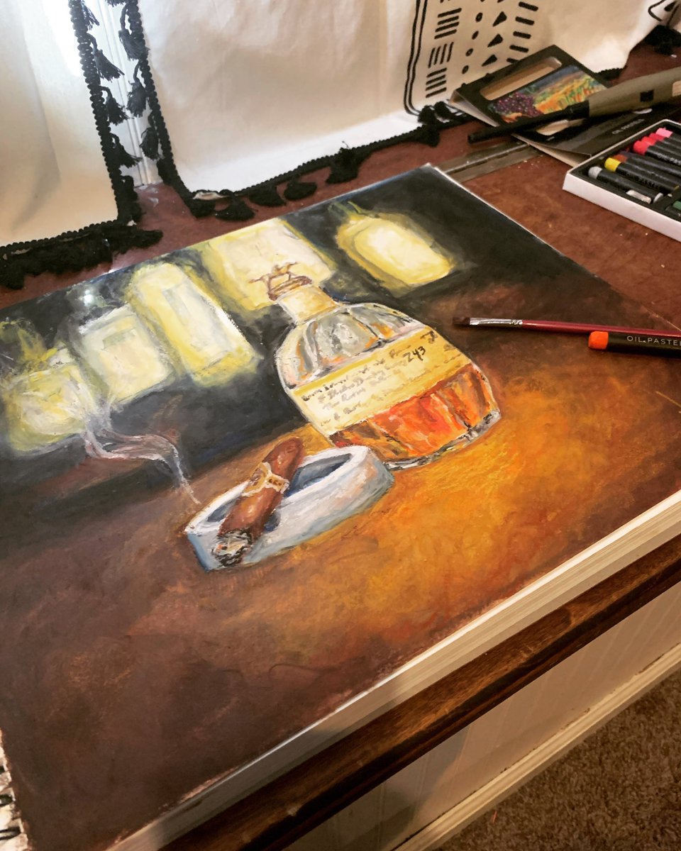 Vixzilla's tweet photo. Bourbon &amp; Cigar- oil pastel
#bourbon #oilpastelpianting  #art #CIGARS https://t.co/aFTQceTcCr