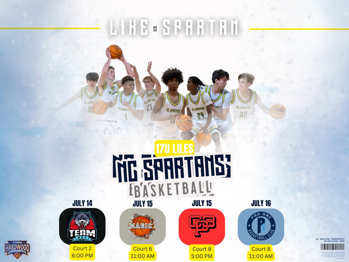 NCSpartans's tweet photo. Coaches, come checkout 17U Liles fresh off their HoopGroup championship at the #PhenomHardwoodClassic!

6’7 @coopjackson2024
6’6 @EdmondsCamden
6’5 @John_Campbell24
6’2 @Scottieyaudes
6’0 @GraysonCathey
6’9 @CalBarrett2
6’4 @jam1lv1lle
6’7 @Ben_Miller00

#LikeASpartan https://t.co/yuazhdYnIW