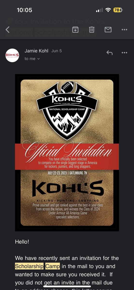 borrall_jacob's tweet photo. Thank you @KohlsKicking  for the invitation to the National Scholarship Camp! https://t.co/h1p2XU0aT4