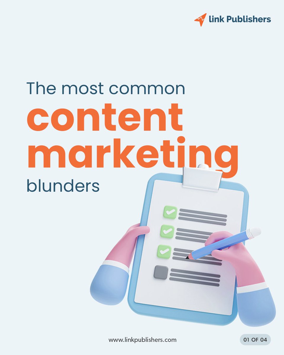 Link_Publishers's tweet photo. In this post, we're going to highlight some of the mistakes that you should avoid to make your content marketing activity a success.
#marketingblunders #marketingmistakes #mistakestoavoid #usergeneratedcontent #content #contentcreation #contentapproval #contentmarketing https://t.co/dlTwCF98Ib