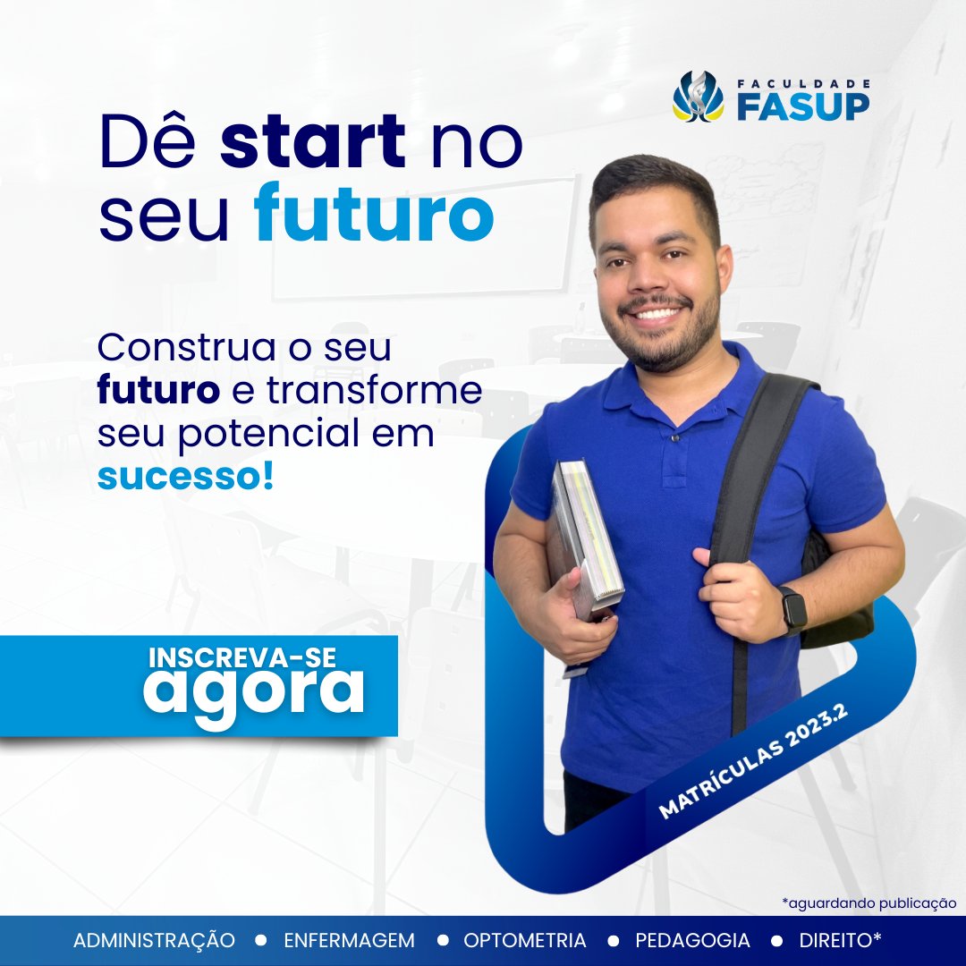 faculdadefasup's tweet photo. Não deixe o tempo passar, matricule-se agora e trilhe o caminho do sucesso com a #FASUP. Seu futuro começa aqui! https://t.co/TzVBLEvGPR