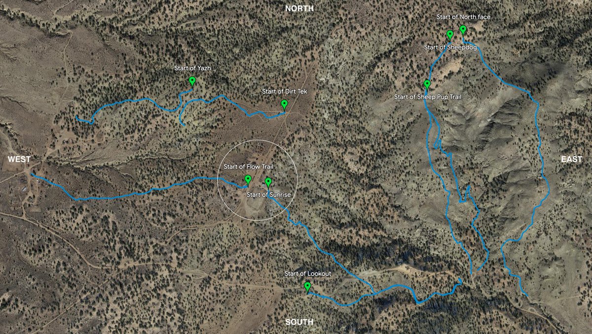 rezduro's tweet photo. #Rezduro2023 trail: 6 for the Adult/Expert Groms race and 3 for the Youth Groms race. Our GREEN trails are located on the western slope of Basecamp (circled), while our BLUE/BLACK trails are on the eastern slope. Check out our website for more trail info, https://t.co/rmNFsyyjsJ. https://t.co/4xZRVFgUET