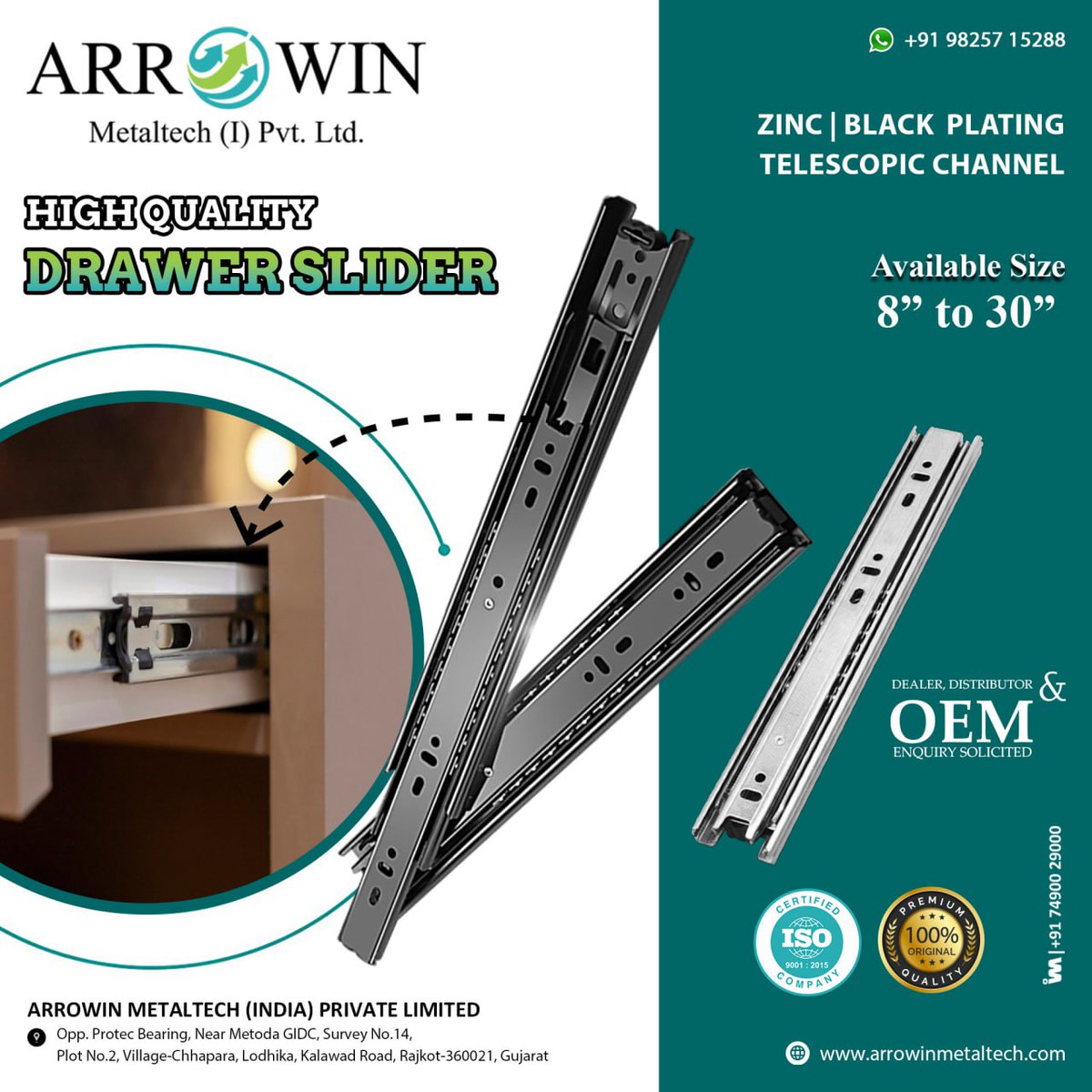 ibais_hardware's tweet photo. Arrowin Metaltech (I) Pvt. Ltd. (RAJKOT)
For enquiry via WhatsApp click:
https://t.co/g5DqWIT9H0
Mr. Vimal Patel - +91 98257 15288
Mr. Krunal Patel - +91 94269 95230
#drawerslider #telescopicchannel #drawercabinet #draweraccessories #drawerfitting #drawerhardware
.
@IBAISMEDIA https://t.co/9j5CxUDgA6