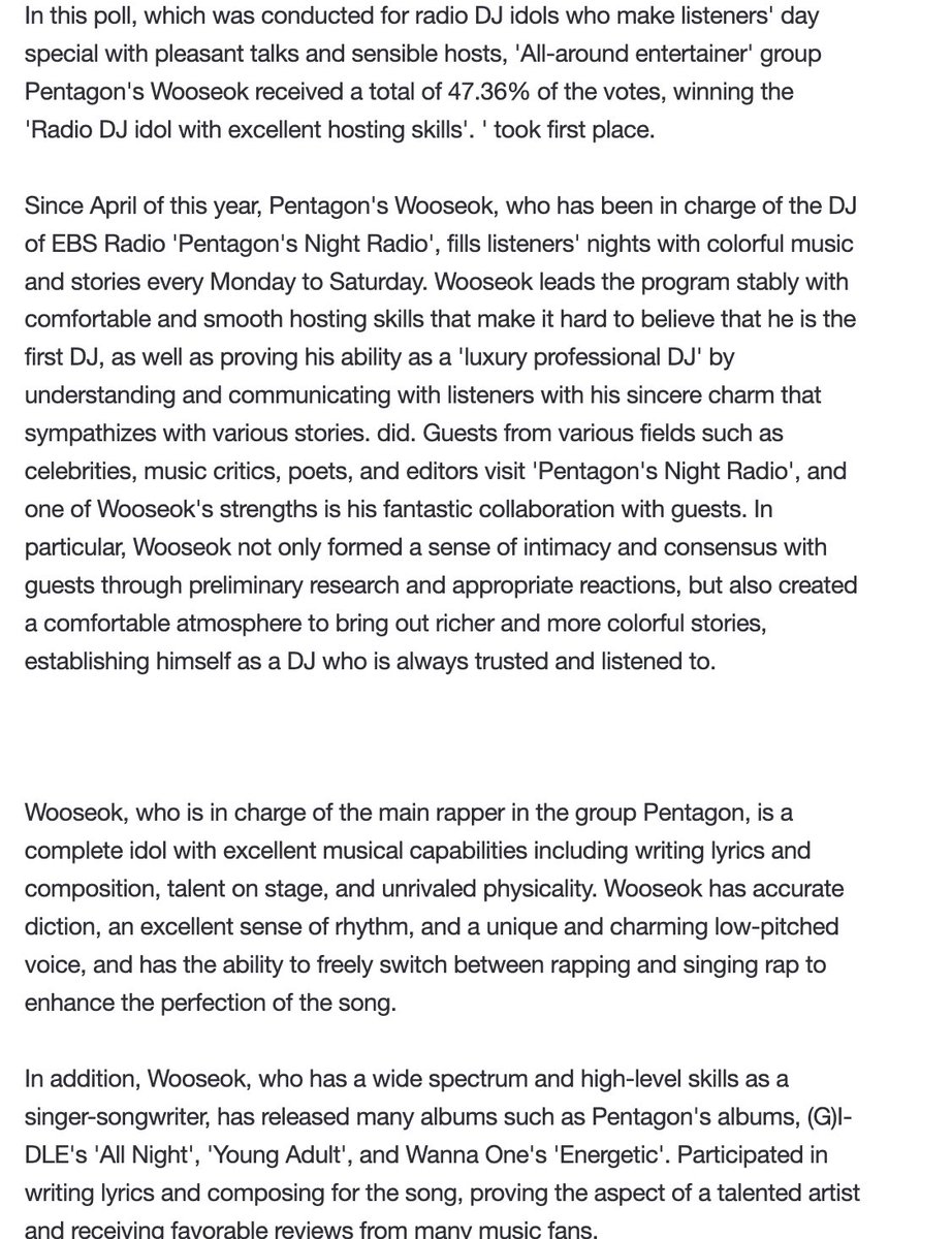ptg_stats's tweet photo. [📰ENGAGE] .@CUBE_PTG PENTAGON Wooseok won first place on "Radio DJ IDOL"! (Special PR Prize). 펜타곤 우석, ‘탁월한 진행 능력을 가진 라디오 DJ 아이돌’ 1위

👉🏻https://t.co/EbT2q2qMpK

#PENTAGON #펜타곤 #우석 https://t.co/1N3k6qVwNz