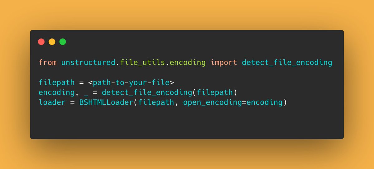thmsmllrs's tweet photo. When using one of the @langchain loaders I stumbled across encoding errors for some files. 

Fortunately, there inside the unstructured package there exists a method that helps to detect the encoding  which you can use for most data loaders like below. https://t.co/cV6MYABKjp
