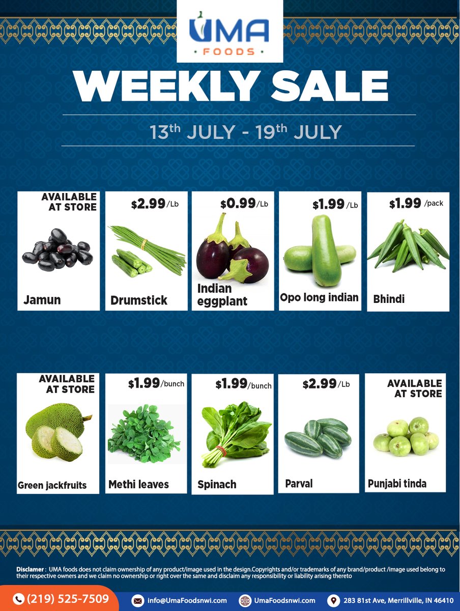 Don't miss our weekly vegetable sale at #umafoods. Stock up on healthy goodness today. 

👉 𝐒𝐚𝐥𝐞 𝐟𝐫𝐨𝐦 𝗝𝘂𝐥𝐲 𝟏𝟑𝘁𝐡 - 𝗝𝘂𝐥𝐲 𝟏𝟗𝐭𝐡👈

#vegetablesale #freshvegetables #veggies #weeklysales #WeekendSale #WeekendDeal #grocery #groceries #grocerystore #grocerysale