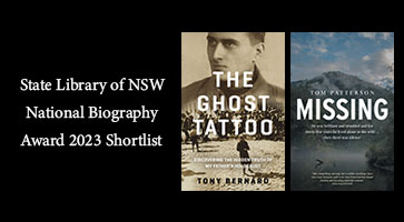 AllenAndUnwin's tweet photo. Congratulations to our amazing shortlisted authors #TonyBernard and #TomPatterson 🎉
Find out more about #TheGhostTattoo and #Missing here: https://t.co/IQptTxn2by
#biography #awards @statelibrarynsw https://t.co/Vx8tPZjSkr