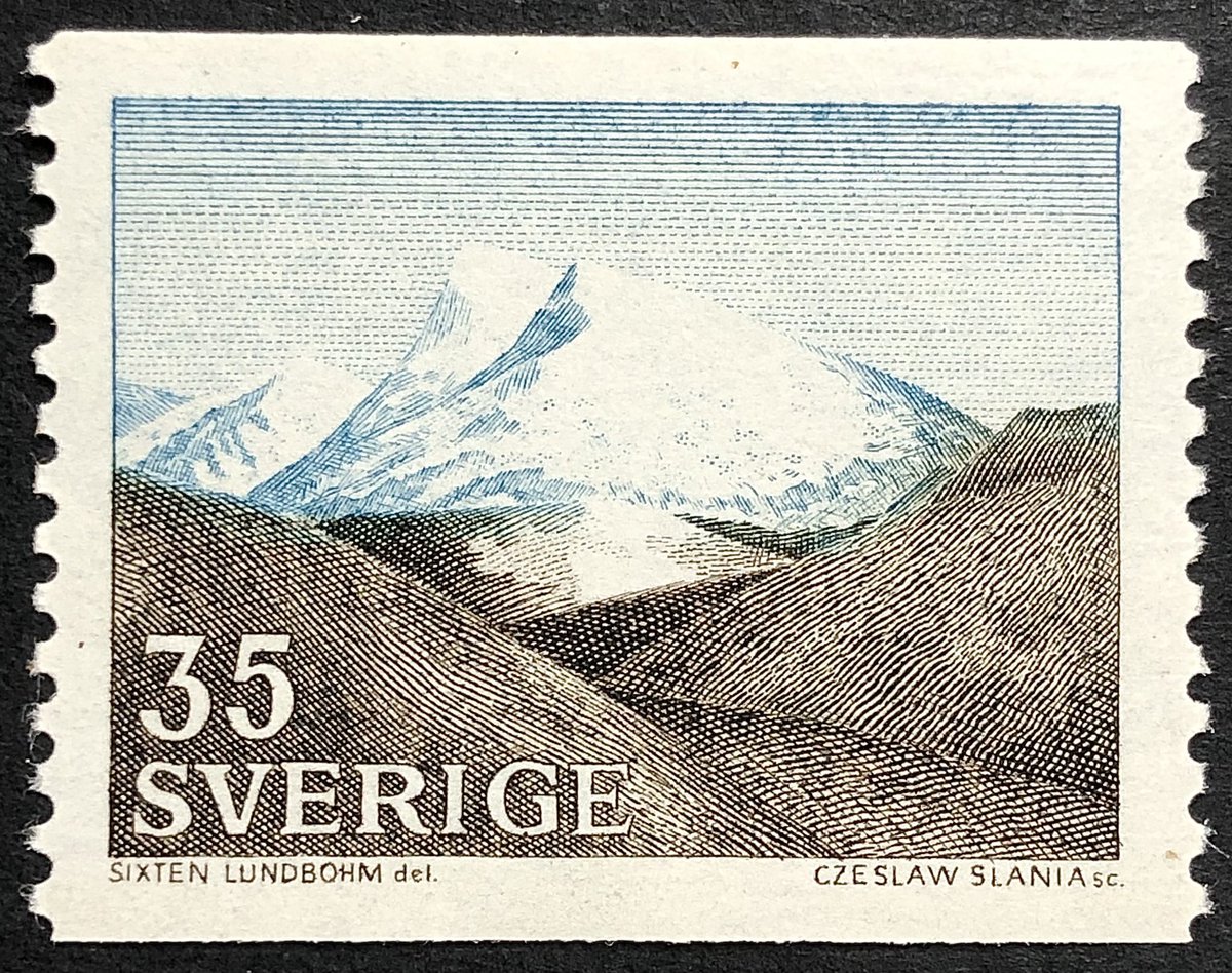 Today’s #EngravedBeauty is this wonderful stamp from 1967 of the “Fjäll” Landscape in Northwestern Sweden. (A fjäll is a high and barren landscape.) Designed by Sixten Lundbohm and engraved by the famous Czeslaw Slania, it has a simple beauty that makes me feel at peace.