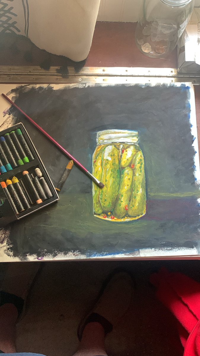 Vixzilla's tweet photo. Pickles #oilpastelpianting  #homedecor #Foodie #art https://t.co/OAKD1fKIbW