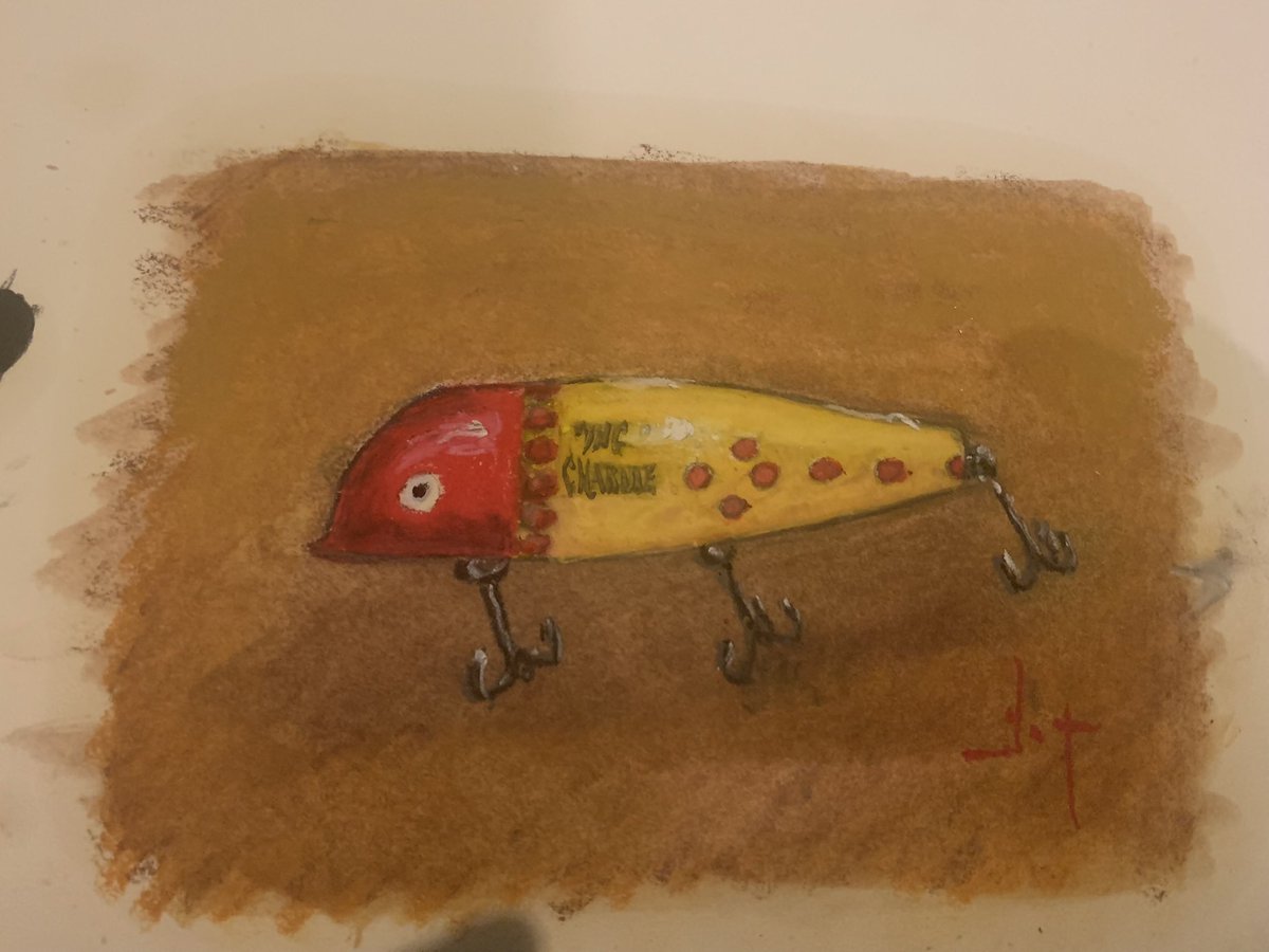 Vixzilla's tweet photo. Uncle Charlie- vintage fishing lure #oilpastels #fishing #art #fishart https://t.co/7IOGJRcaJ4