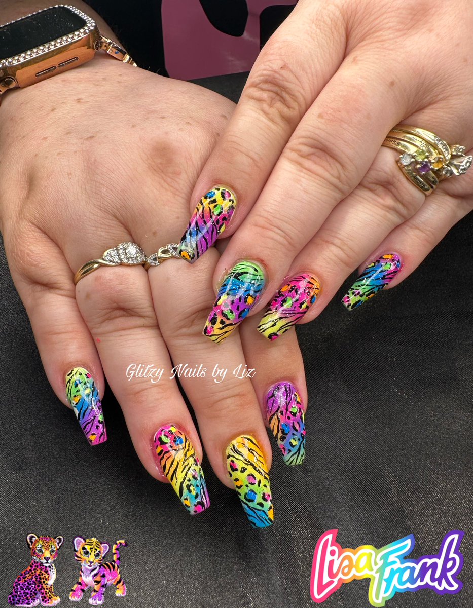 Lisa Frank nails. 🩷🧡💛💚🩵💜🐯🐬