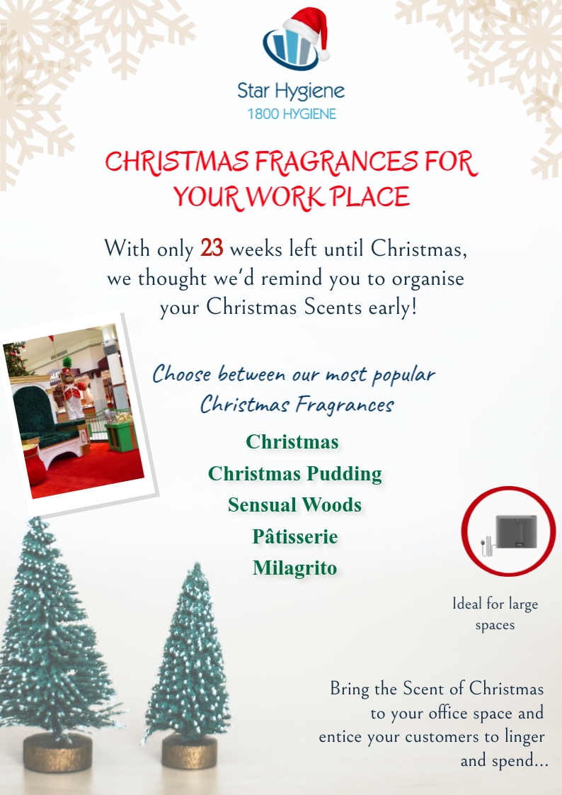 HygieneStar's tweet photo. 🎄Christmas Fragrances for your business! Enquire Today.. - https://t.co/leDn8bxP0b
Only 23 Weeks until Christmas!!! Organise your Christmas scenting devices for your business today! https://t.co/2jN0FKfVyE