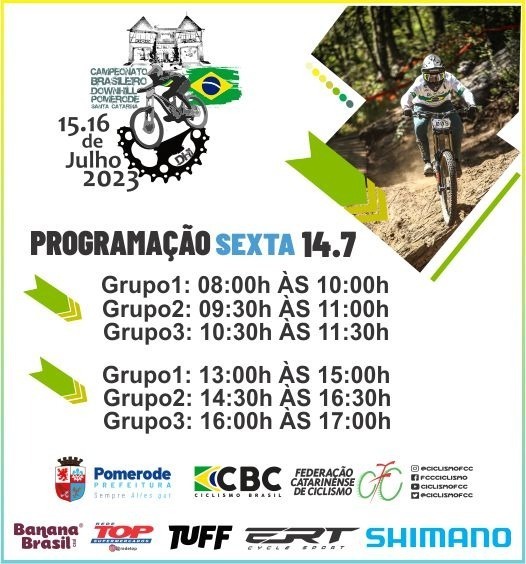 ciclismofcc's tweet photo. PROGRAMAÇÃO BRASILEIRO DE DOWNHILL - POMERODE

SEXTA 14/7

#ciclismo #cycling #mtb #cyclinglife #bike https://t.co/BhsLOigR6p