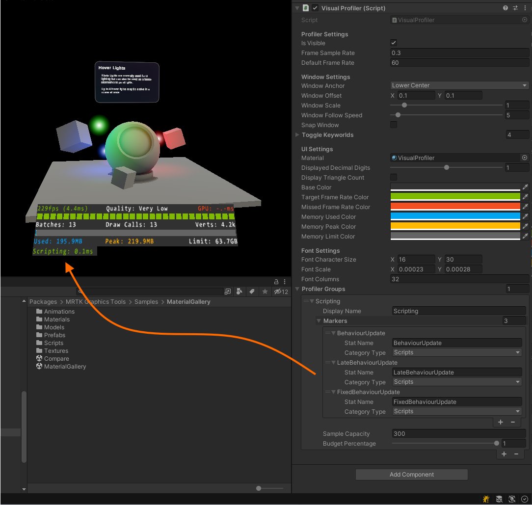 Made a small update to the Visual Profiler that allows people to add their own profiling statistics. Check out the "Profiling Groups" feature: github.com/microsoft/Visu… #unity3d #mixedreality