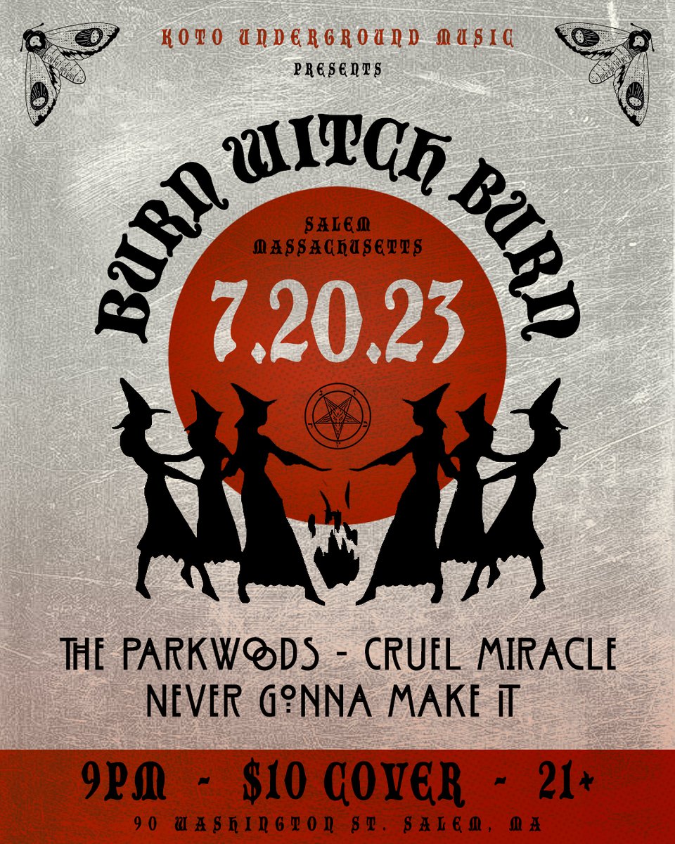 SHOW ALERT.
This Thursday 7.20.23 we get to visit our favorite witchy city in Salem, MA and play a couple new tunes before we imprison ourselves in the studio. ⚡️💀⚡️
#SupportGoodTimes
...
🔥 Burn VVitch Burn