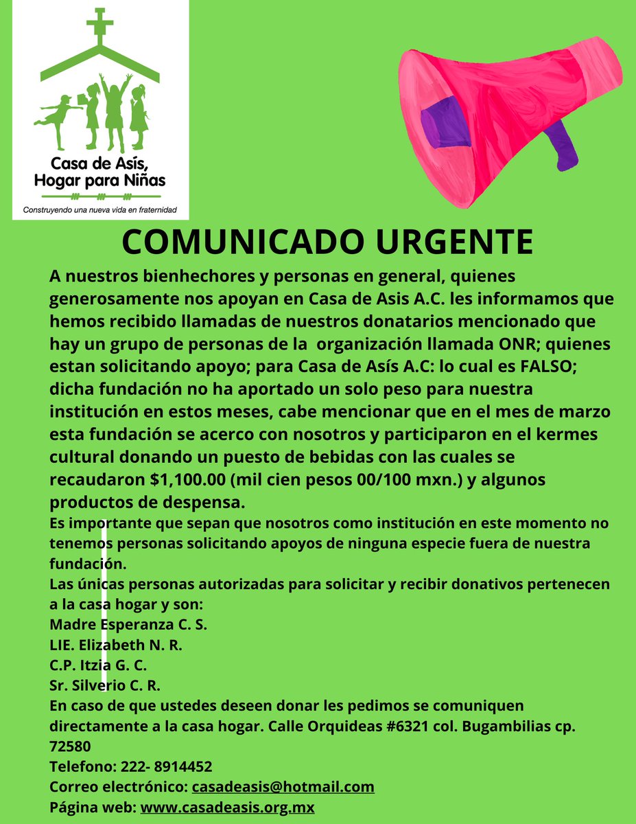 CasadeASIS's tweet photo. A las hermanas Franciscanas de la Inmaculada Concepción y a los colaboradores de Casa De Asis nos da mucha tristeza esta situación, es por eso que pedimos una disculpa, en caso de que usted haya sido victima de estas personas https://t.co/mxBTPz8Aeo