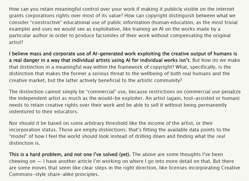 giovan_h's tweet photo. I actually forgot this but @ai_curio reminded me that I have, in fact, written about why and how corporate use of AI is bad in a way AI artists aren't: https://t.co/dSBN6c4Poy https://t.co/tgWoftBY6p