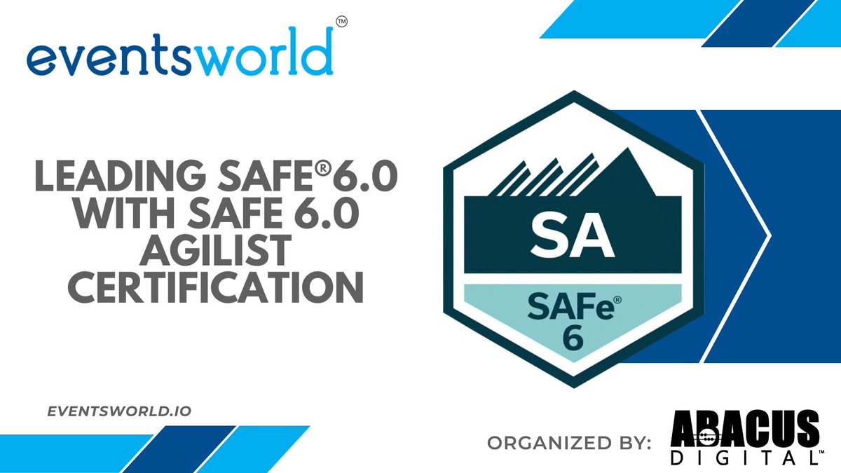 👨🏫 Leading SAFe®6.0 with SAFe 6.0 Agilist Certification course by Abacus Digital 

To learn more about the course, visit eventsworld.io ✨

#alephtechnologies #abacusdigital #digitaltransformation #safecourses #sa