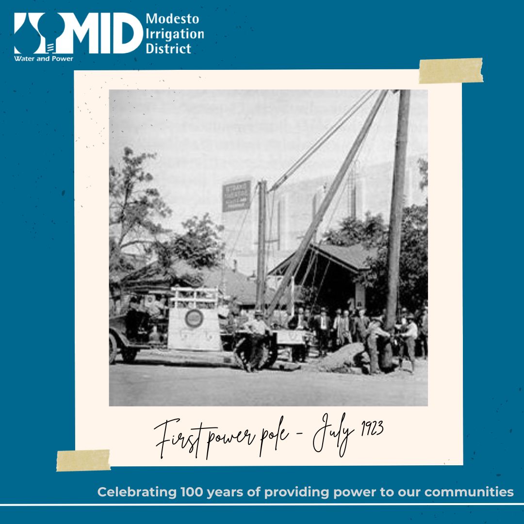 mod_irrigation's tweet photo. From the first power pole to the power innovations of today, we celebrate 100 years of providing safe and reliable electricity to our communities. Follow us as we journey through time, showcasing MID's incredible history and looking ahead to the next 100 years. #100YearsofPower https://t.co/DQbF9BUJxg