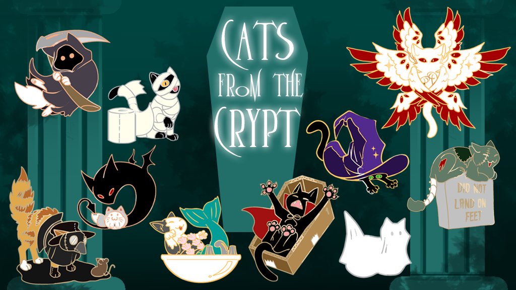 My Cats from the Crypt enamel pin set has launched over on kickstarter!  
I'm sure there's some fellow birds here who also love cats >3>  Maybe check it out and grab yourself a couple pins~

kickstarter.com/projects/magef…
