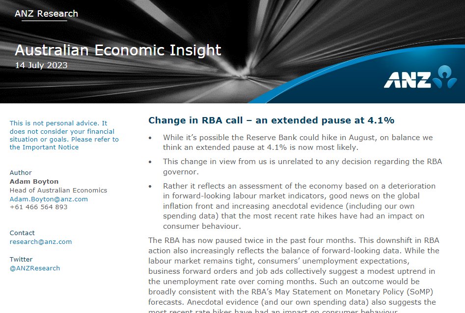 #RBA on an extended pause with rates at 4.1% in our view. @ANZ_Research