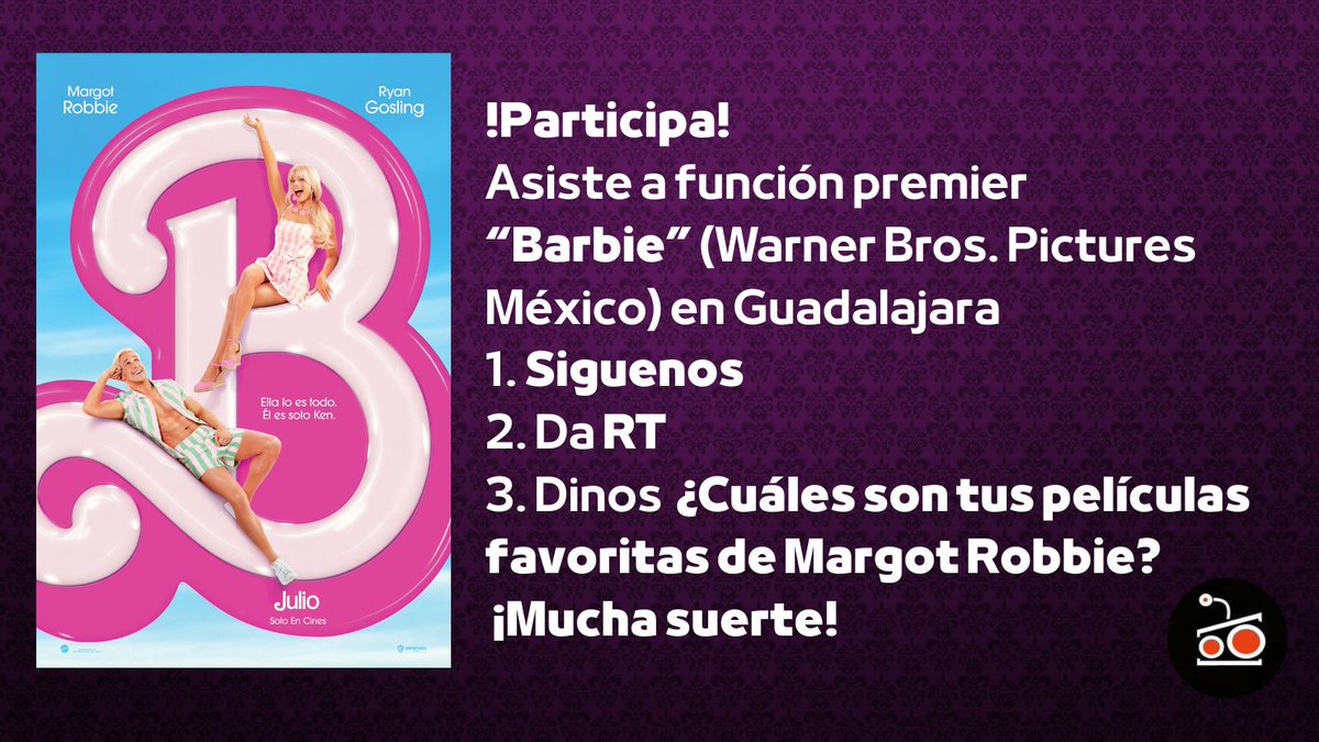 droidetv's tweet photo. Asiste a función premier #BarbiePelicula @WBPictures_Mx #Guadalajara este miércoles 19, 20h en Cinépolis Forum Tlaquepaque.  Para participar por uno de 2 pases dobles sigue instrucciones de imagen.
Más info, vigencia y restricciones:
https://t.co/IgtugKFKml #Barbie https://t.co/N9tpp7zE4j