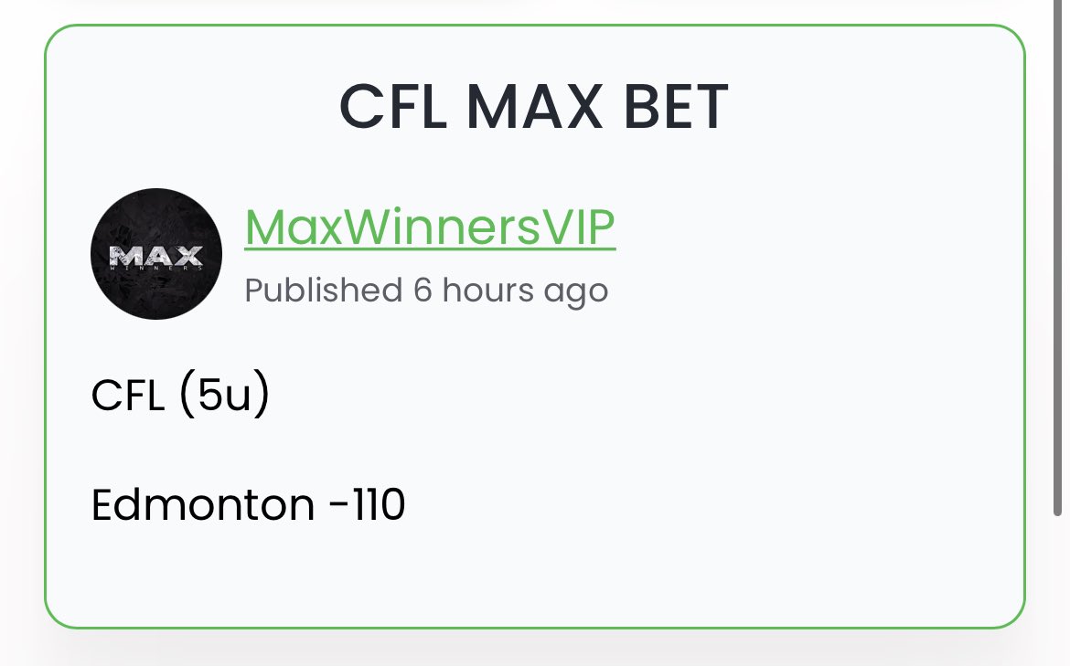 FREE MAX #CFL 🇨🇦🏈🍻

You MUST drop a LIKE if tailing‼️

Let’s make some loot 💰💰💰💰

Edmonton ML (5u) #Elks 🦌 

#FreePicks 215-142 📈📈

#GamblingTwitter #Can #CanadianFootball #FreePlay