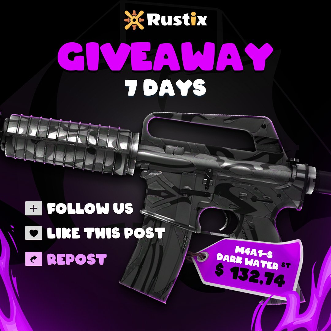 Criistvan's tweet photo. $132.74 GIVEAWAY 🚀
M4A1-S | DARK WATER

What needs to be done:
👍 Follow @rustix_io and @Criistvan
❤️ Tag friend 
🔁 RT this tweet + Like this tweet 

🏆 The winner will be drawn in 7 days, good luck!

#CSGOGiveaway #csgoskins #CSGO #CSGO2 #Giveaway #Bitcoin #Solana #USDT https://t.co/7kVKW80HeY