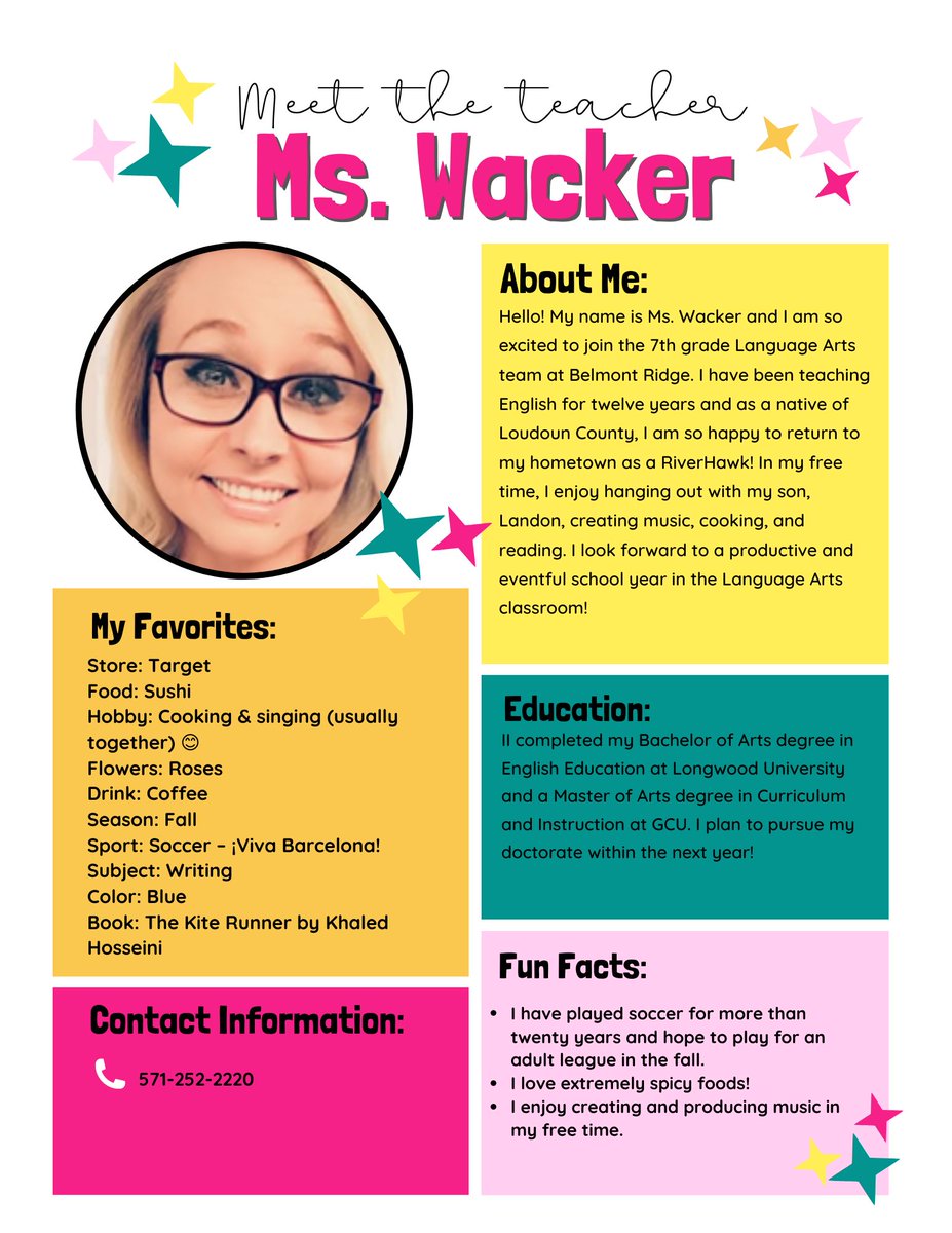 Welcome <a href="/BelmontRidge/">Belmont Ridge Middle</a> Ms. Wacker!  Ms. Wacker is one of our new seventh-grade language arts teachers!