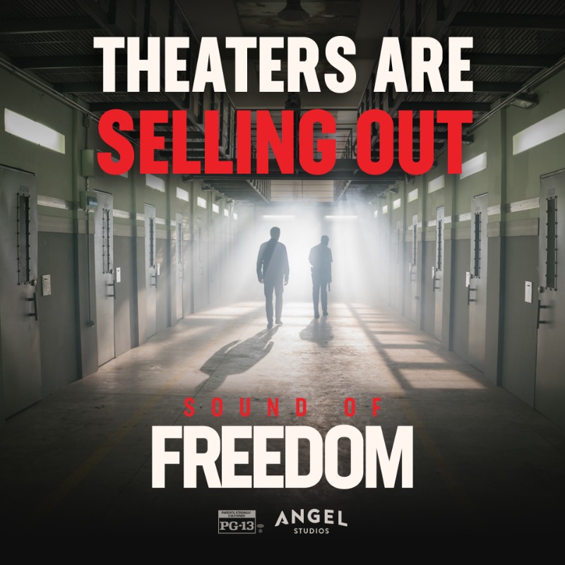 AngelStudiosInc's tweet photo. Audiences are so passionate about 𝙎𝙤𝙪𝙣𝙙 𝙤𝙛 𝙁𝙧𝙚𝙚𝙙𝙤𝙢 that theaters are still SELLING OUT! Don't miss America's #1 movie.