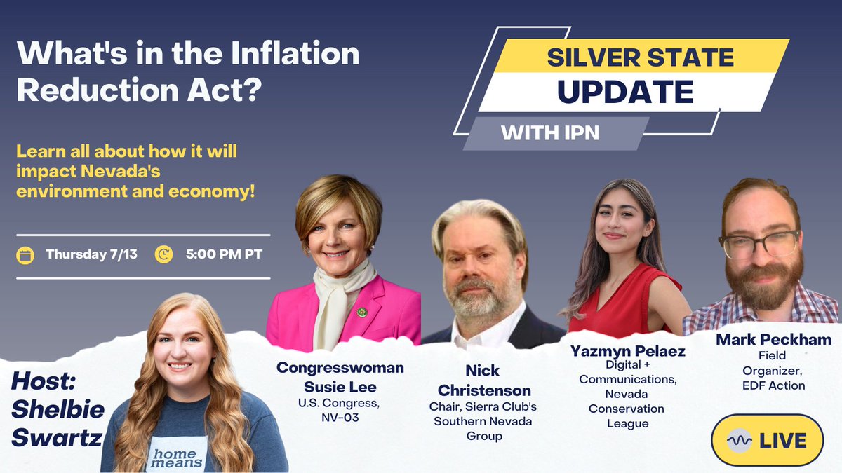 ProgressForNV's tweet image. 🔴 Watch Now! Join our livestream with special guests @RepsusieLee, @SierraClubSNG, @AK_Organizer, &amp;amp; @YazmynPelaez! Engage in a powerful discussion on climate justice, the Inflation Reduction Act, and the Bipartisan Infrastructure Law. #SilverStateUpdate fb.me/e/37WDGZ2l6