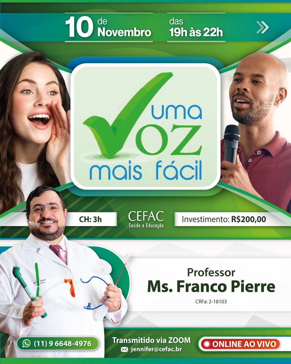 cefacsaopaulo's tweet photo. Uma Voz Mais Fácil

Curso de Extensão Online

Mais informações ou inscrições, acesse: https://t.co/q8gGJ1TeaK https://t.co/UKMEoDjMLn