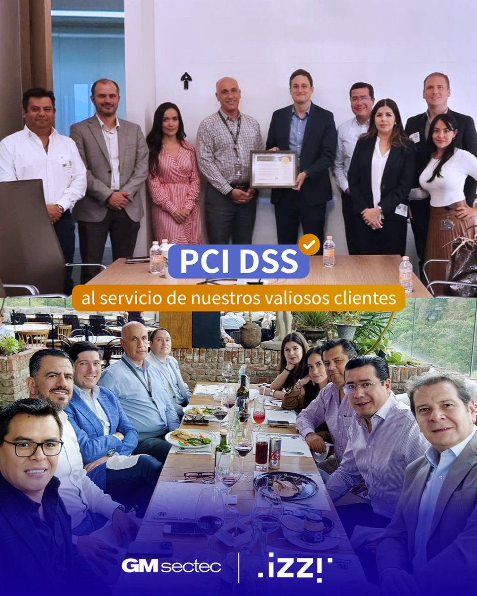 Nada es más importante que acompañar a nuestros clientes en cada etapa de su proceso de Certificación 𝗣𝗖𝗜 𝗗𝗦𝗦🔒. En GM Sectec, nos diferenciamos del resto y en <a href="/izzi_mx/">izzi telecom</a> lo saben muy bien. Ha sido un placer recertificarlos y celebrar juntos un futuro prometedor. #GMsectec