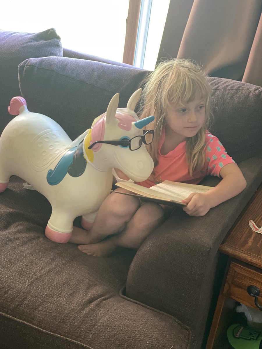 Scarlett can’t eat supper yet because her unicorn needs to finish her math book. It’s for homework.