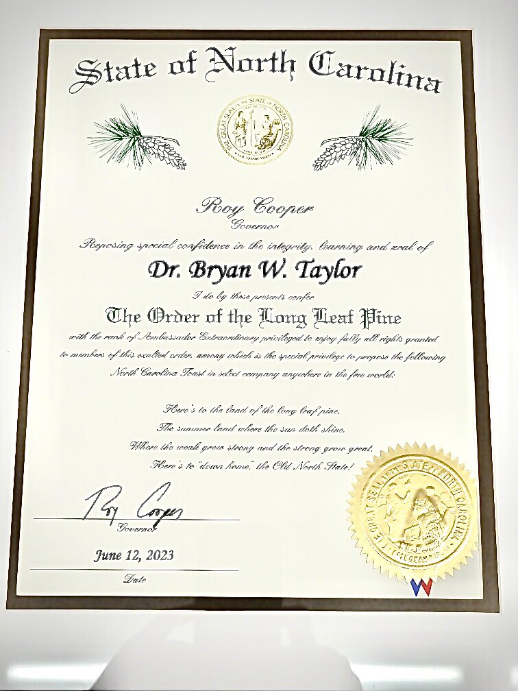 Earlier this afternoon, I received The Order of the Long Leaf Pine award.  I am very thankful and grateful to everyone who has had a role in my career.  Thank you to everyone who played a role in me receiving this award.